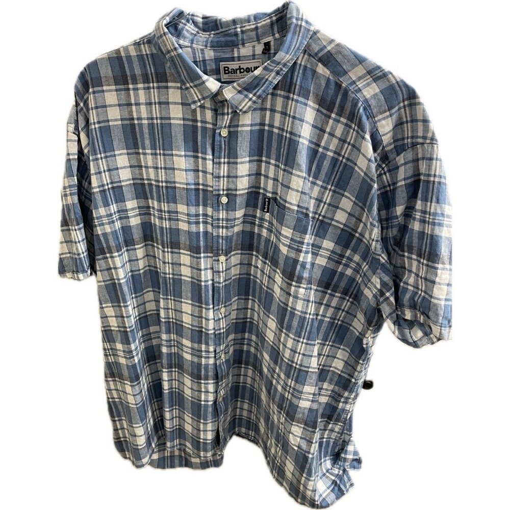 Barbour Mens Linen Mix Summer Shirt Blue / Size 3XL / Plaid